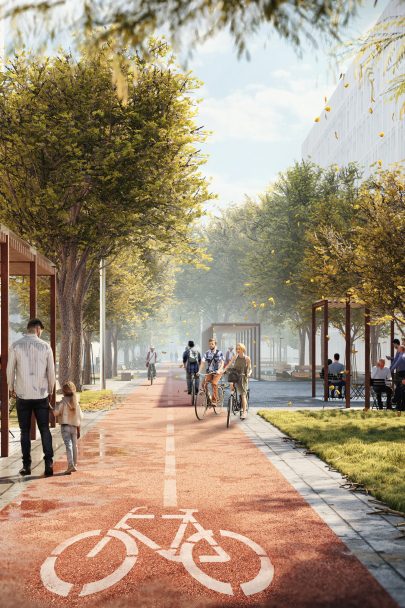 The following has been published on Earch.cz: A green pedestrian boulevard designed by MS plan studio will be the backbone of Prague’s Smíchov City district under construction