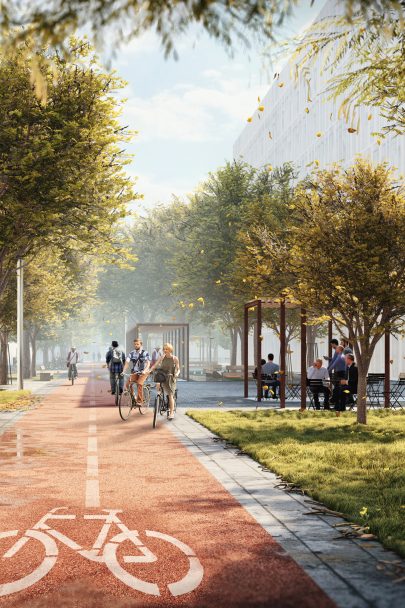 Smíchov City will have a quality public space consisting of the boulevard for pedestrians and two city parks designed by our studio
