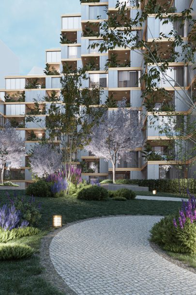 New residential building proposed for Bratislava embracing a green oasis of public space