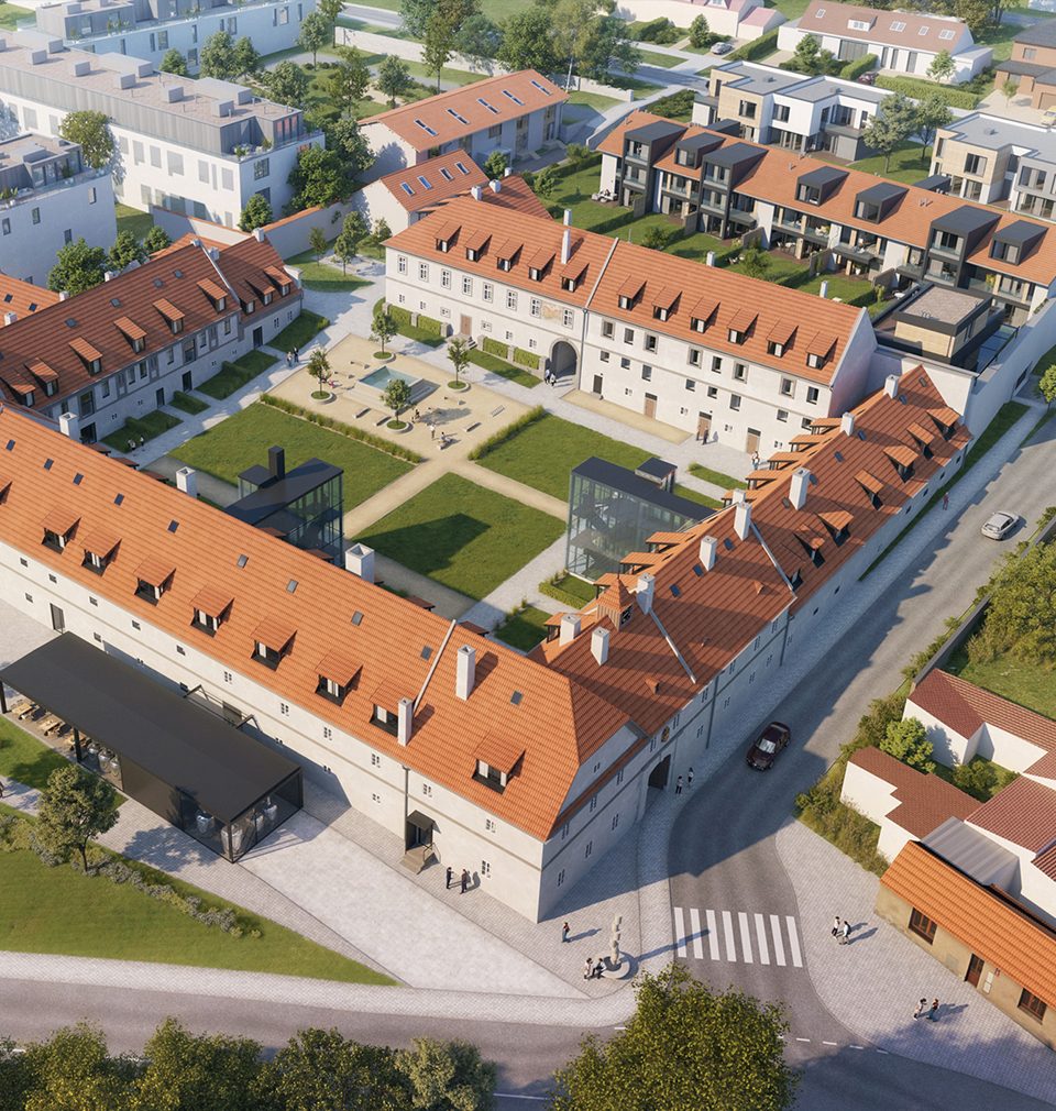 Several tens of apartments, luxurious villas and a restaurant with brewery. A new face of Jinonice Château by our design