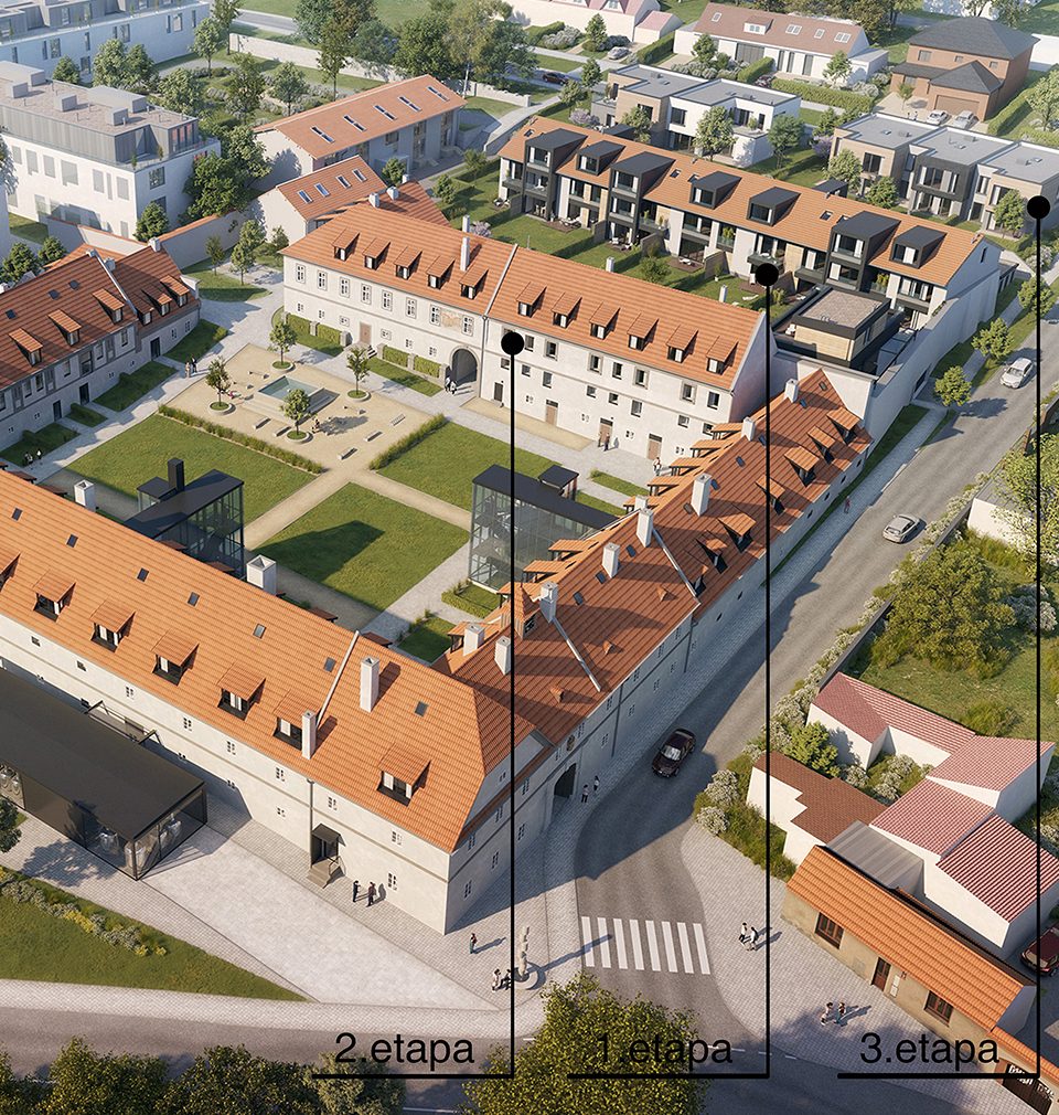 The first of the three stages of Jinonický dvůr revitalization and contemporary complementation as designed by our studio is under construction