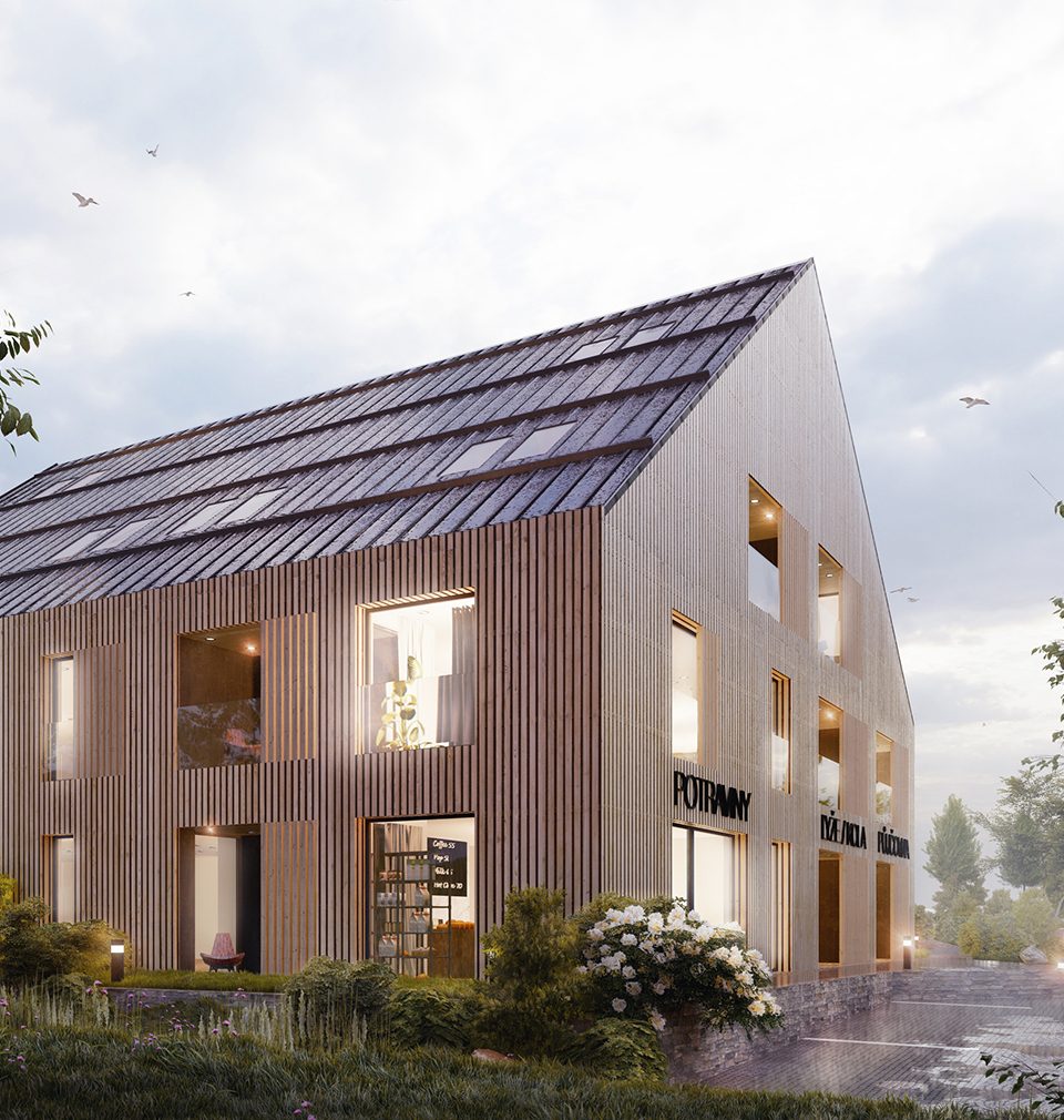 A couple of individual building of the mountain guest house have been designed by our studio in the spirit of Šumava Region tradition