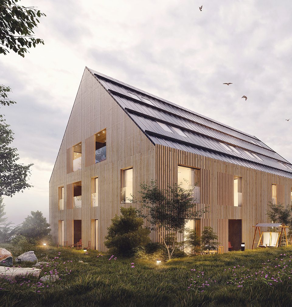 V duchu architektonické a stavitelská tradice Šumavy jsme navrhli dvojice samostatných budov horského penzionu