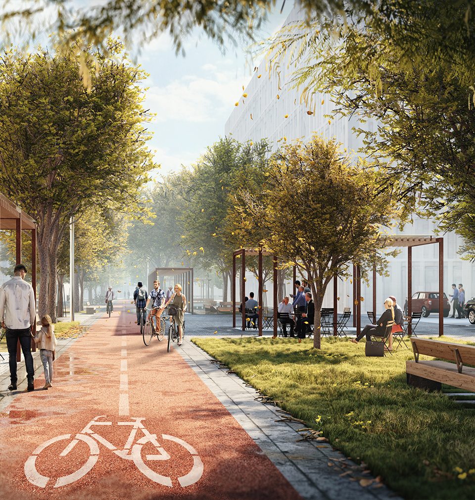 Smíchov City získá kvalitní veřejný prostor v podobě pěšího bulváru a dvou městských parků podle našeho návrhu a projektu