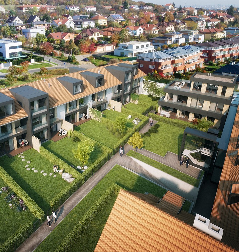 The construction of twenty apartments at Jinonický dvůr designed by our studio near the historical settlement proceeds as planned