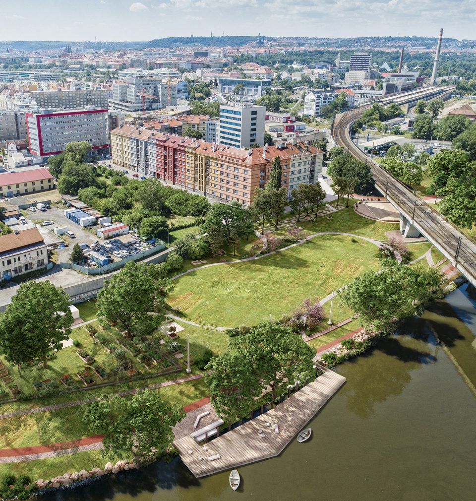 We designed a new park by the river in Prague's Holešovice