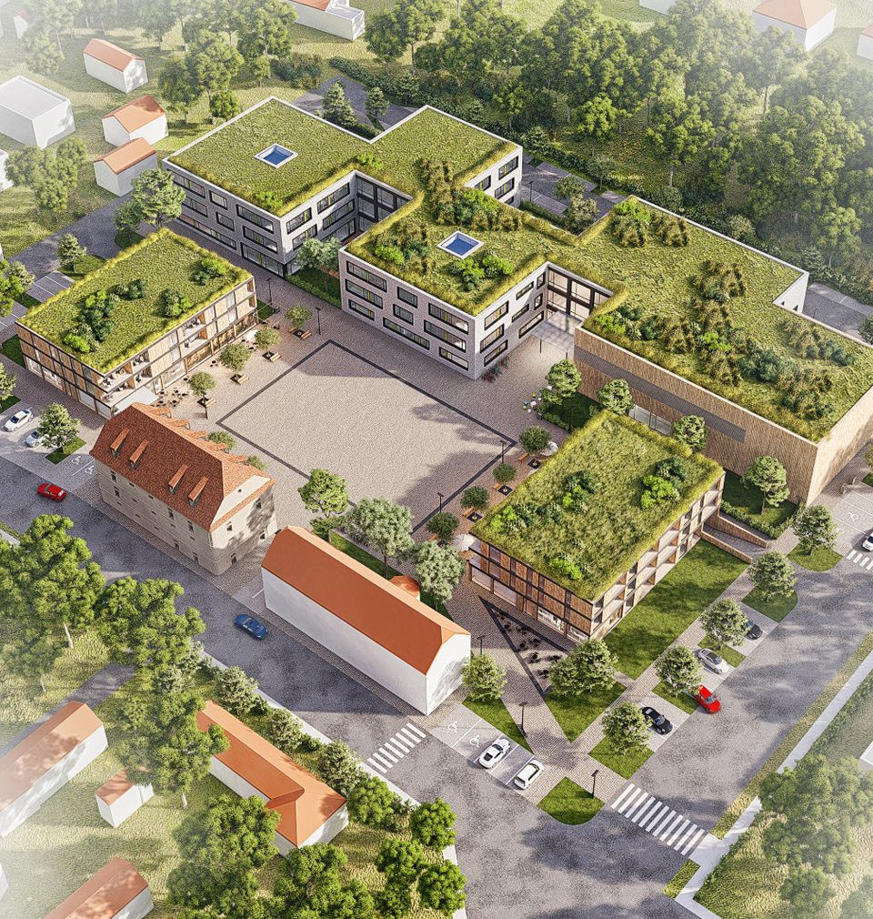 We proposed a sensitive revitalization for the village square in Bašť