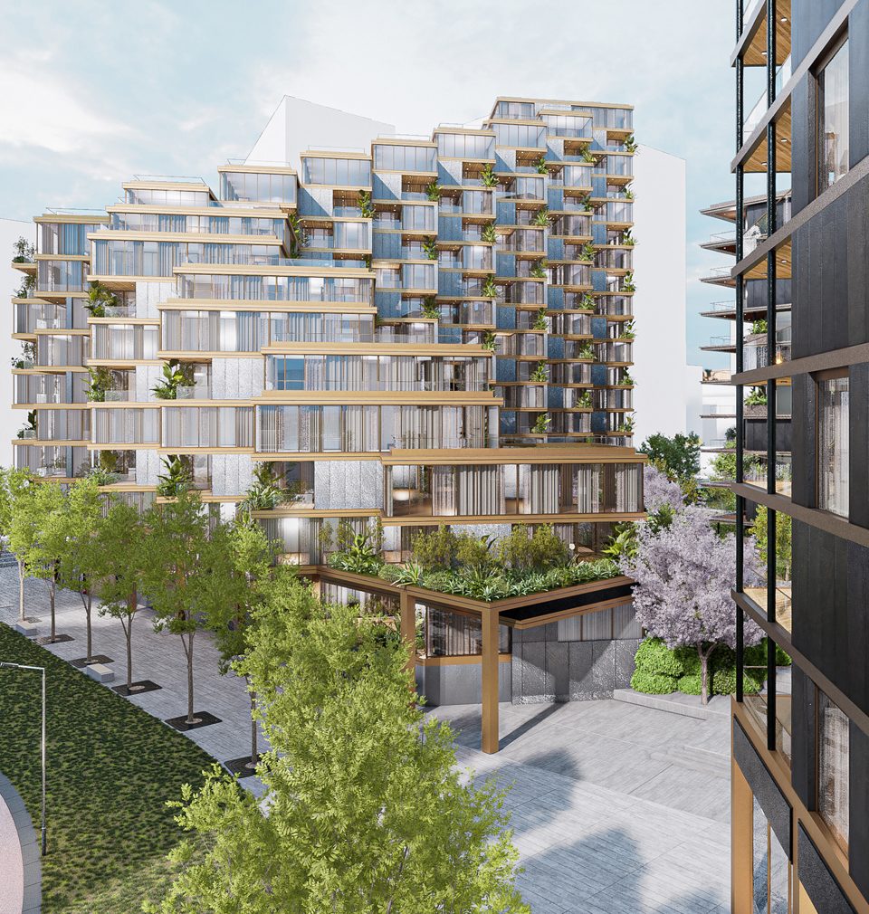 New residential building proposed for Bratislava embracing a green oasis of public space