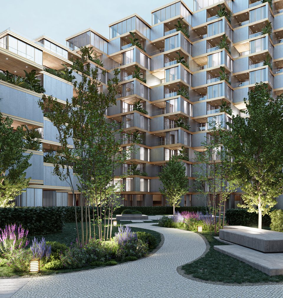 New residential building proposed for Bratislava embracing a green oasis of public space