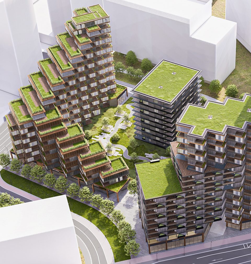 New residential building proposed for Bratislava embracing a green oasis of public space