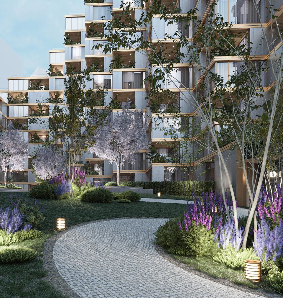 New residential building proposed for Bratislava embracing a green oasis of public space