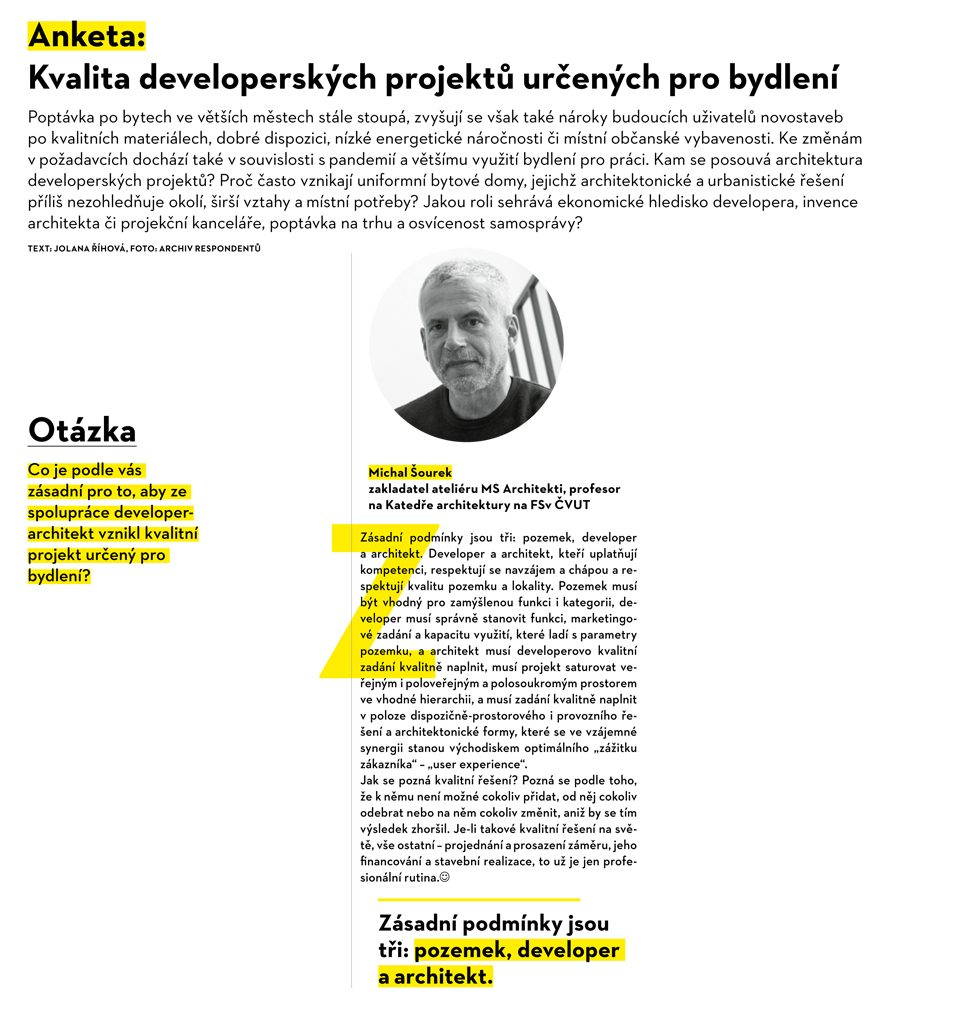Interview with Michal Šourek about the quality of development projects for housing